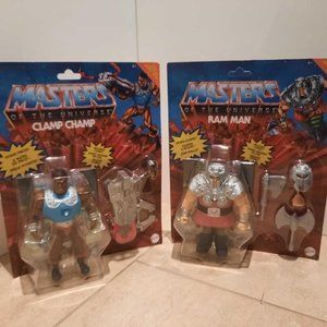 MASTERS OF THE UNIVERSE FIGURES, CLAMP CHAMP & RAM MAN.....BRAND NEW!